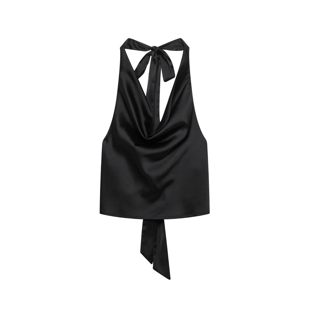 European and American Style, New Women's Clothing, Classic, Neck Collar Silk Satin Textured Top 2892650