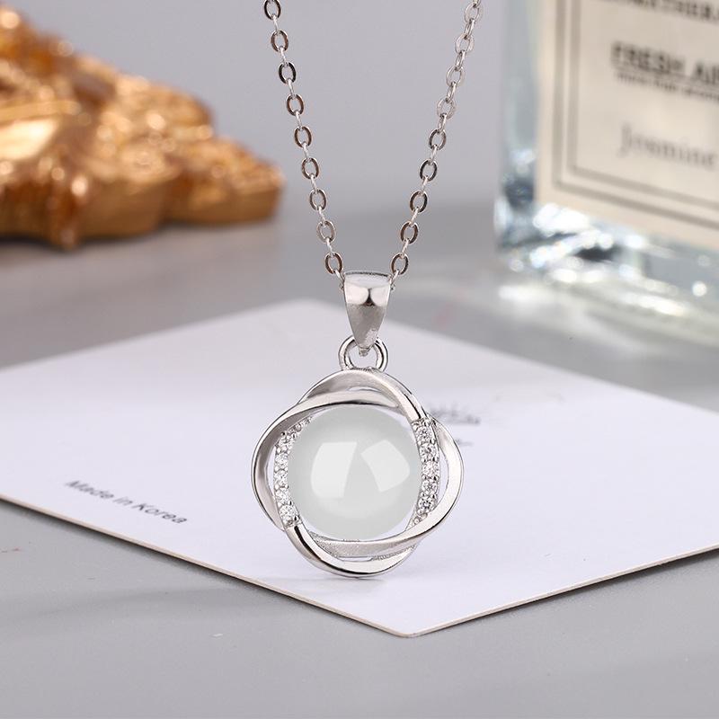 Ethnic Style Zircon & Green Agate Pendant Necklace with Yellow, Red, White Chalcedony for Women
