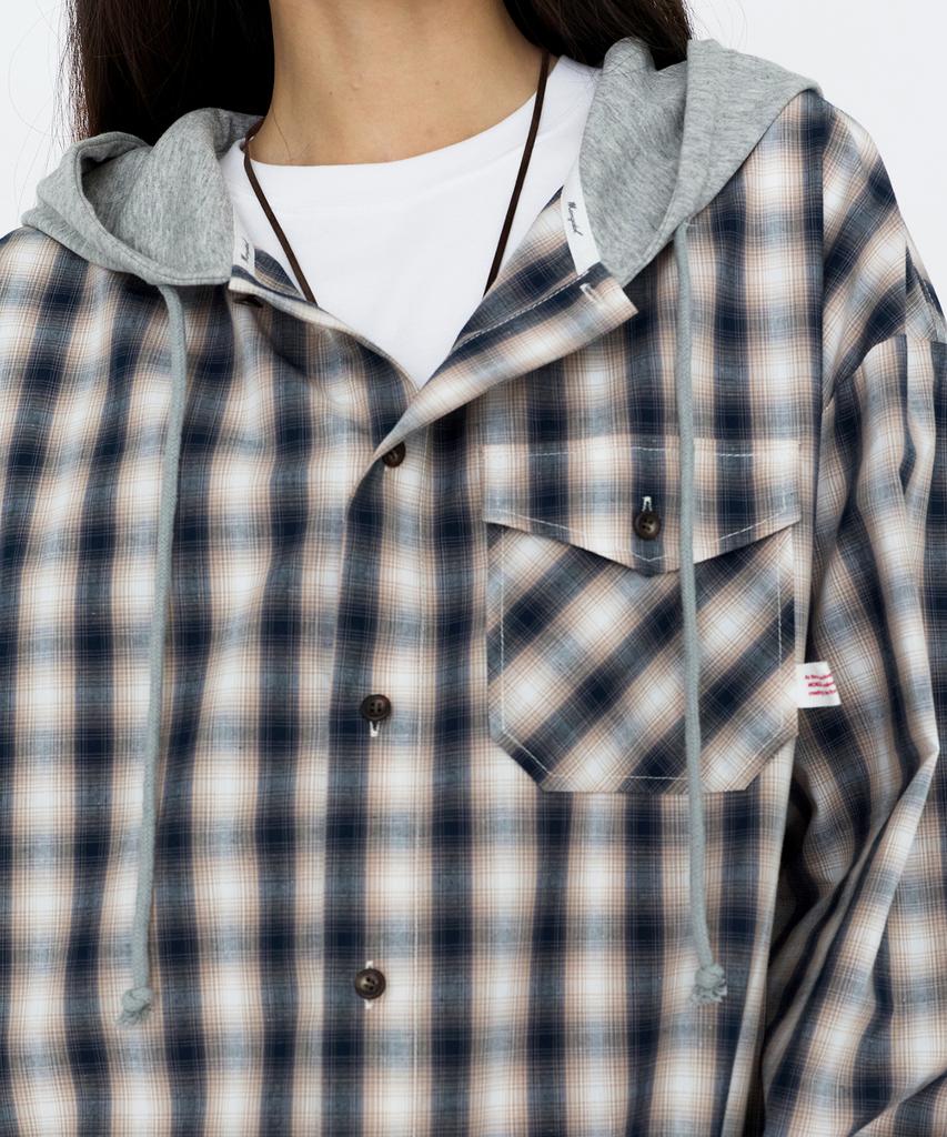 MONGDOL Oversized Check Graphic Hoodie Gray Mdsh028Gray