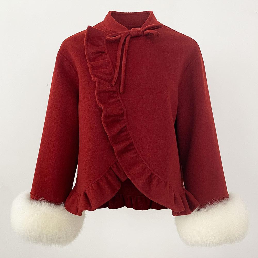 

Роскошная зимняя модная короткая юбка из 100% двухсторонней шерсти, пальто из натурального меха лисы, рукава, женская теплая повседневная куртка L красный