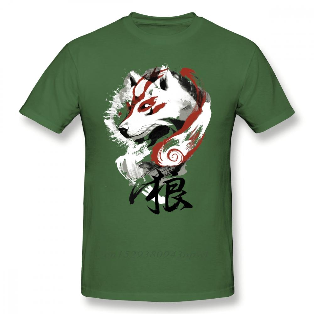Okami T Shirt Wolf TShirt Graphic Tee Shirt Awesome 100 Cotton Short Sleeve Male Classic Tshirt Guys Punk Designer Streetwear