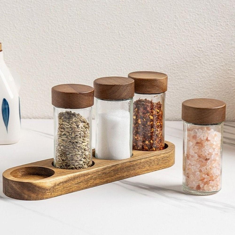 4PCS Moisture-proof Glass Seasoning Jars Transparent Salt Seasoning Organizer Seasoning Container