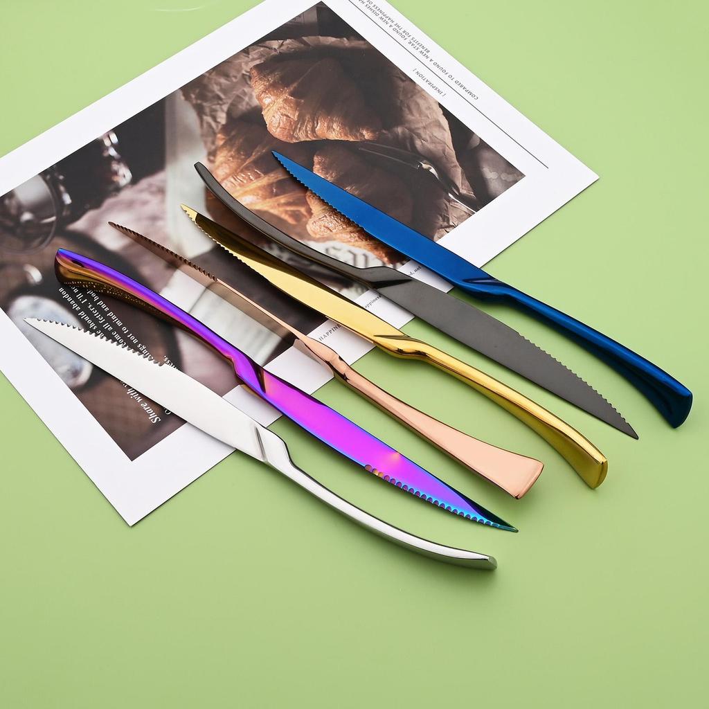 6 Pcs 304 Stainless Steel Gold Steak Knife Sharp Rainbow Knives Restaurant Black Steak Knives In Dinnerware Set