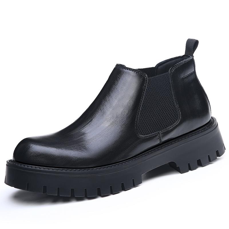 Martin Boots Men's Winter British Style Platform Chelsea Men's Boots Velvet High-top Leather Boots Trendy Versatile Short Boots