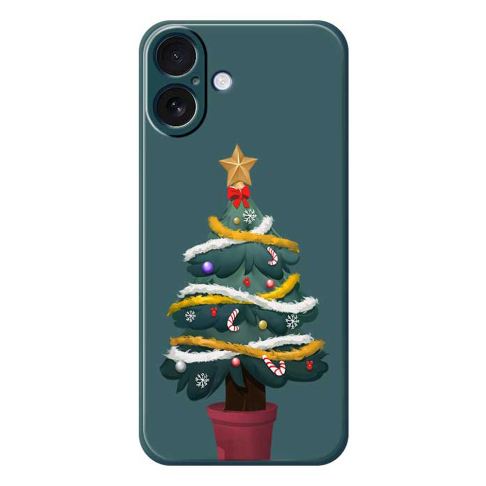 For iPhone 17 Case Christmas Tree Potted Plants Pattern Printing Straight Edge TPU Phone Back Cover