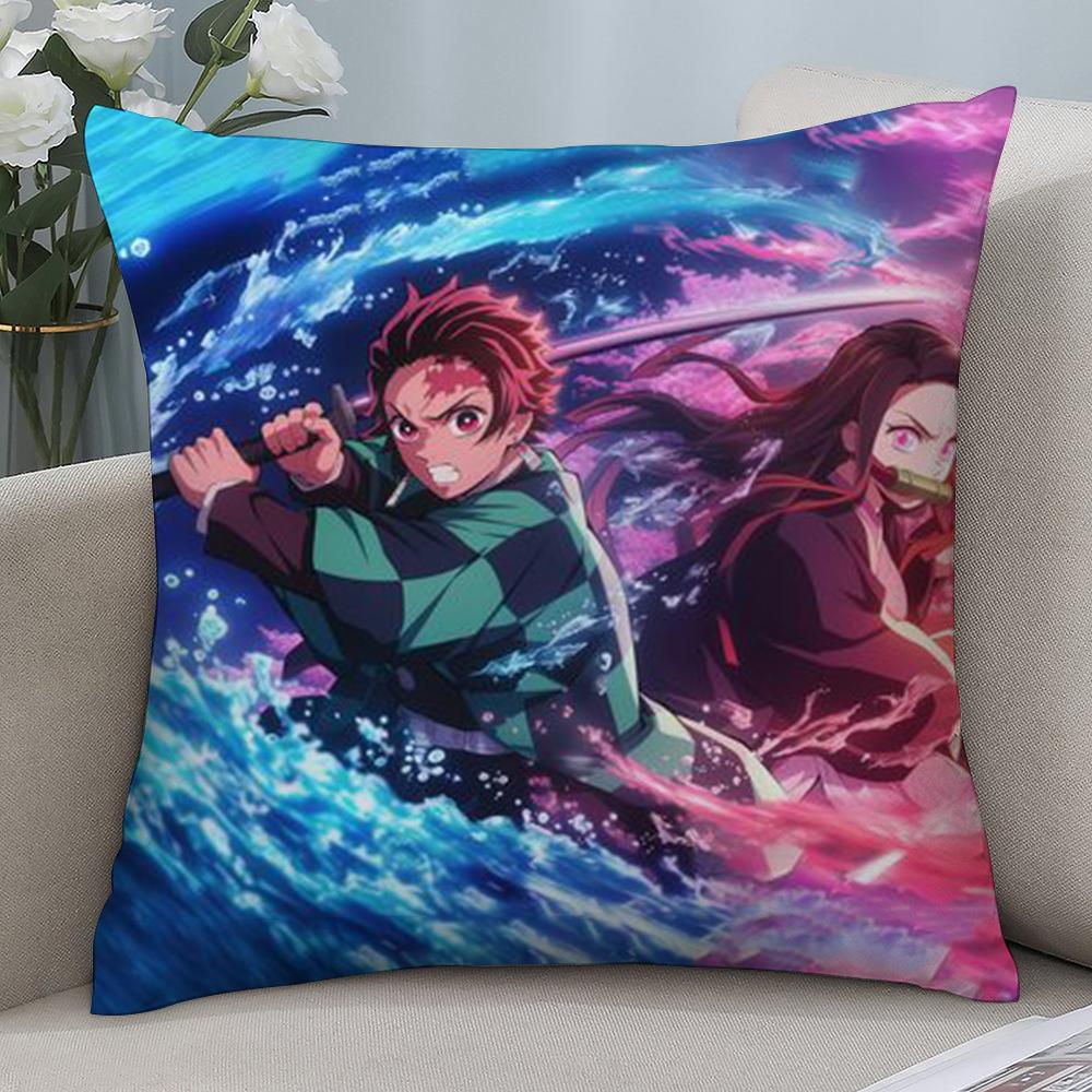 Anime Demon Slayer Kamado Tanjirou Kamado Nezuko Pillow Case Short Plush Sofa Decorative Gift Home Double-sided Printing Cushion