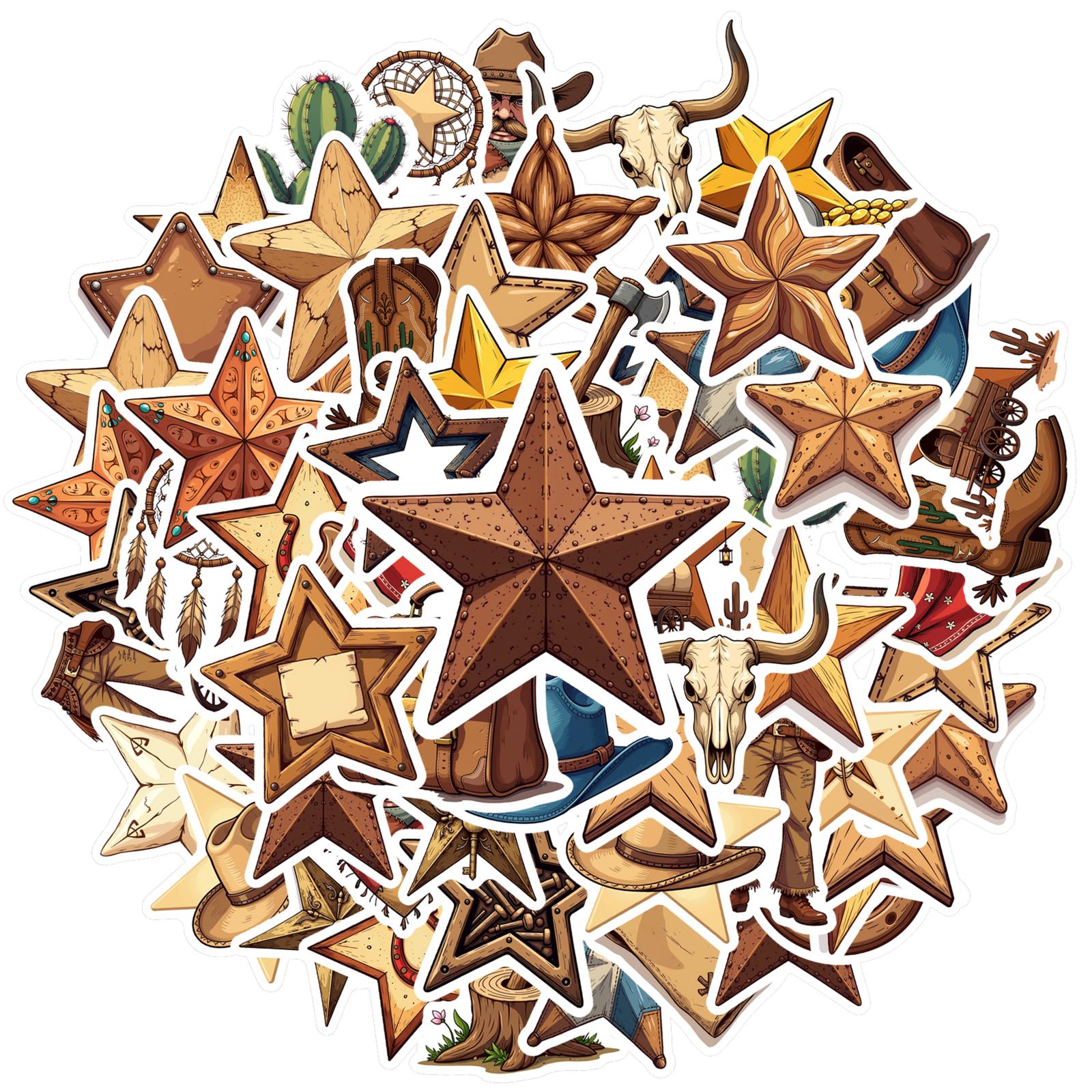 35pcs-150pcs Western Western Decals Vintage Star Star Sticker Pack Cowboy Stickers For Phone Laptop