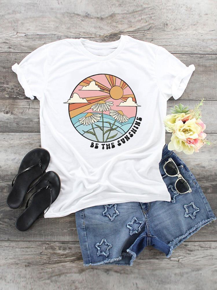 

Womens Oversized round Neck ShortSleeved TShirt Cute Printed European Style Top Womens Clothing Polyester fabric S