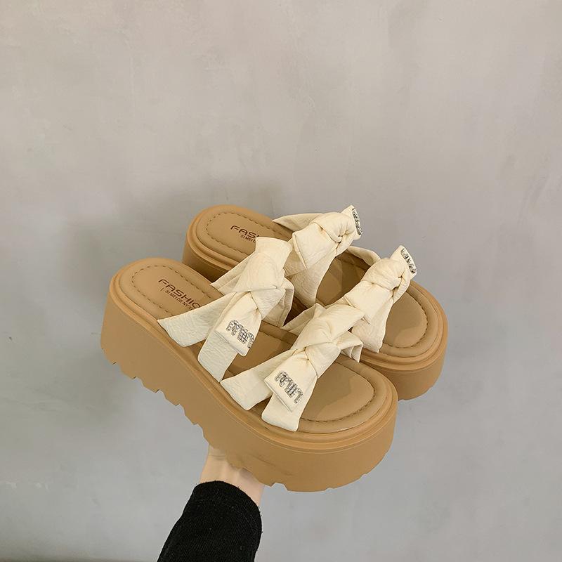 Small man with bow-tie platform slippers summer skirt new outer wear women's shoes fashion casual cool slippers