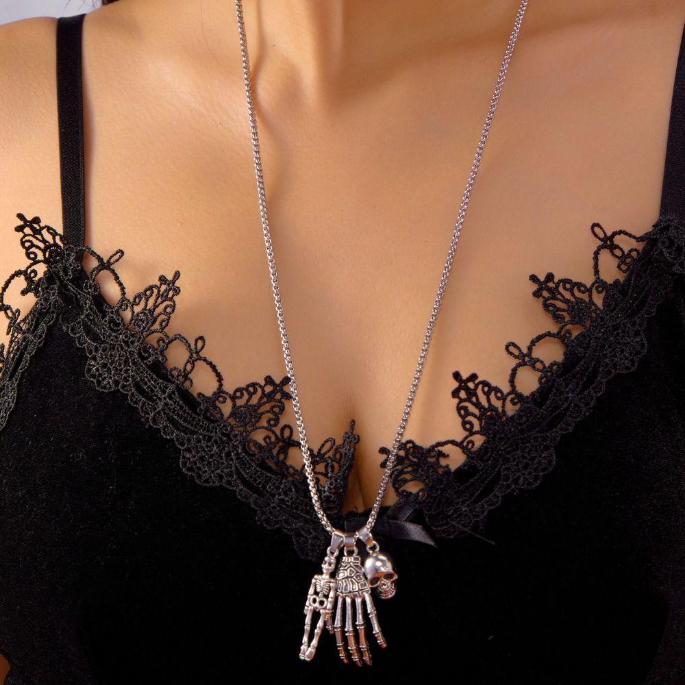 Skeleton Hand Halloween Necklace Punk Style Gothic Clavicle Choker  Accessories