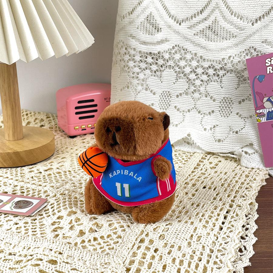 

Cute Jersey Kapibala Plush Dolls Playing Basketball Capybara Dolls Bag Pendant Children s Day Gift Height about 11cm
