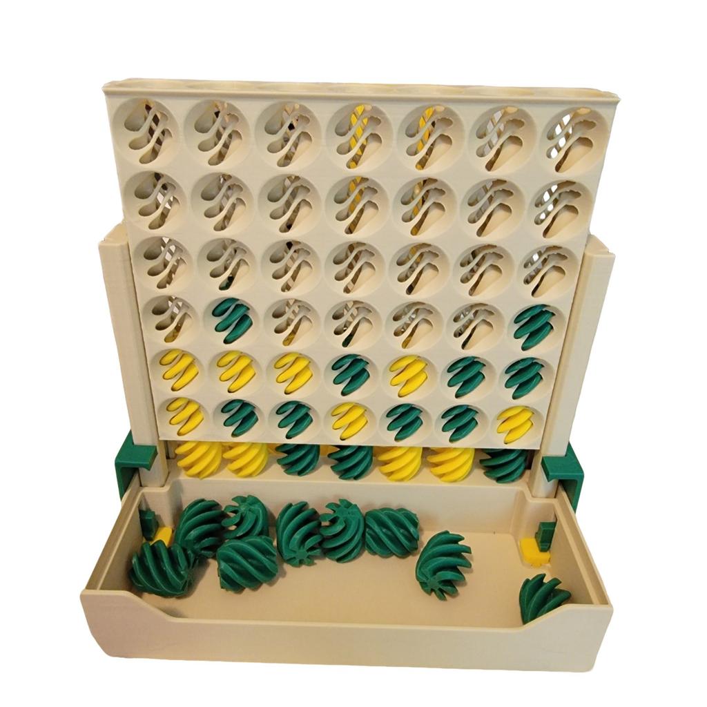 Fun 3D Printing Board Game - Four-in-a- Game. Spiral-shaped Game Pieces. Foldable For Easy Storage. Play As A Two-player Game.
