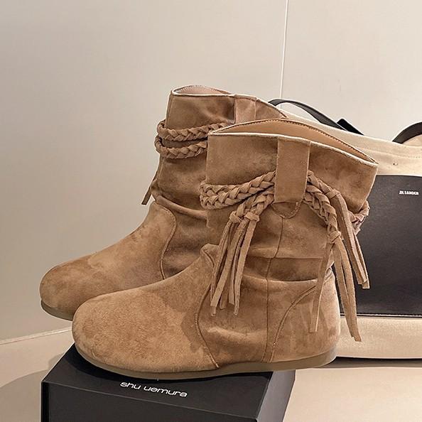 22 Herbst und Winter neue Ärmel runde Spitze mittelhoher Absatz Fee-Stil schöne Mode Stiefel Stiefel kurzer Schaft