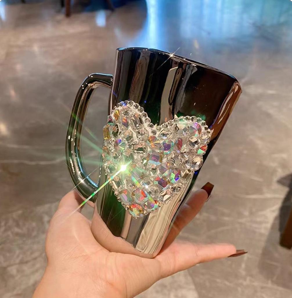 Creative Diamond Inlaid Love Water Cup with High Aesthetic Value, 304 Stainless Steel Coffee Cup, Portable Office and Home Mug