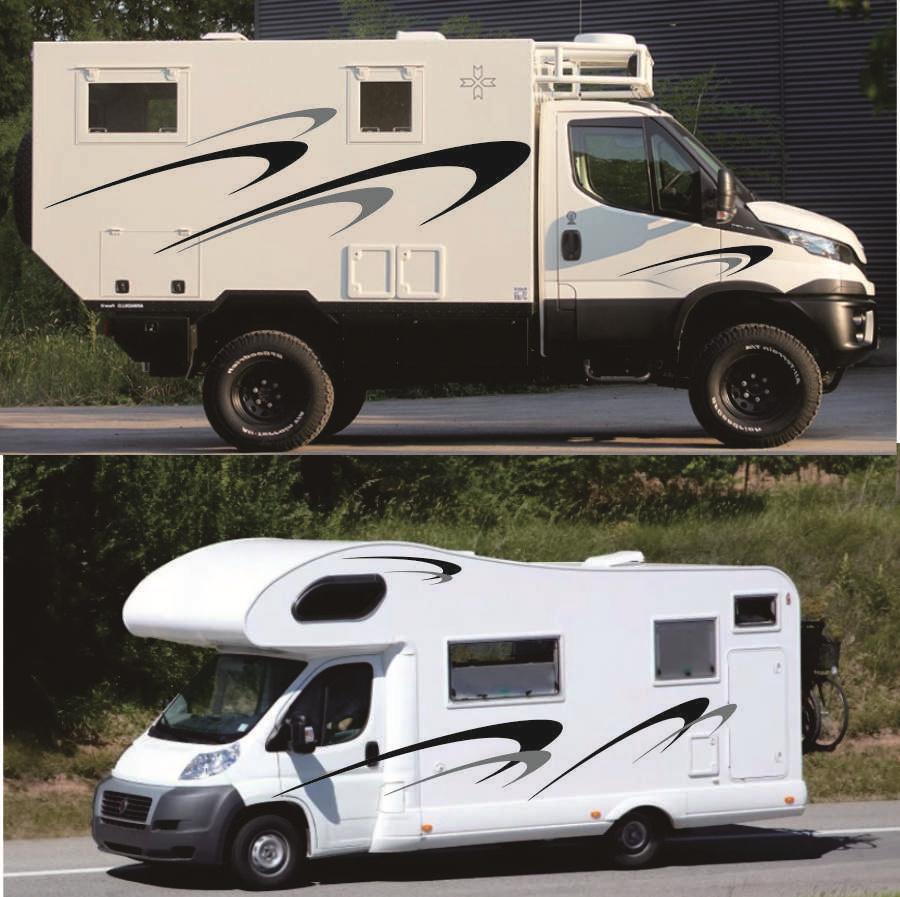 Kit d'autocollants graphiques en vinyle noir et gris, pour remorque de camping-car, camping-car, des deux côtés