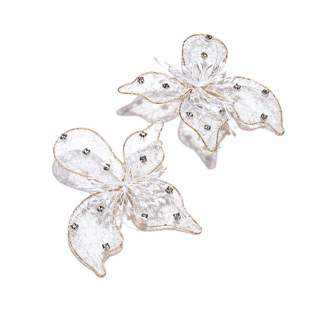 Fashion Lace Exaggerated Butterfly Dangle Earrings ZAA New Elegant Charm Earrings Women Daily Zircon Accessories белый