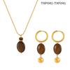 Maillard Geometric Tiger Eye Oval Pendant & Earrings Set In 18K Gold-Plated Titanium Steel