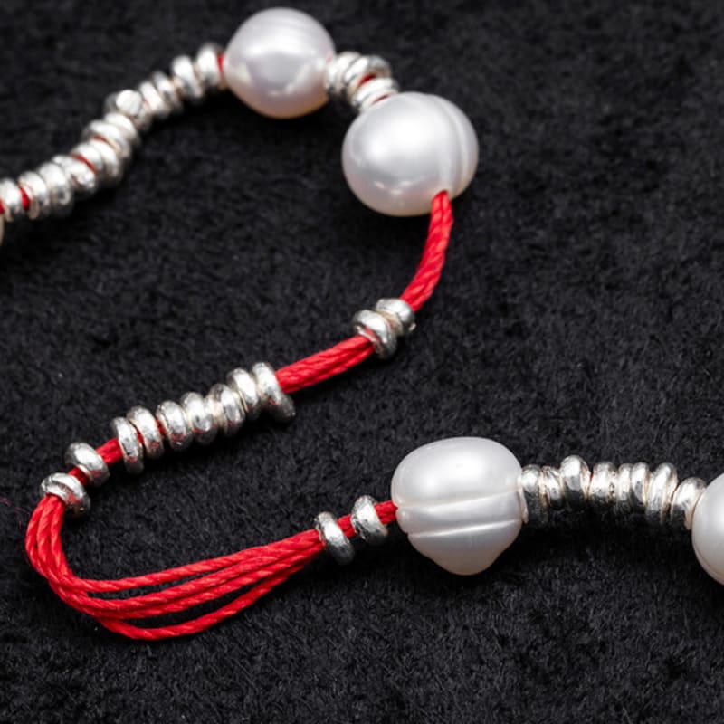 Lowool Red Thread Silver Pearl Bracelet