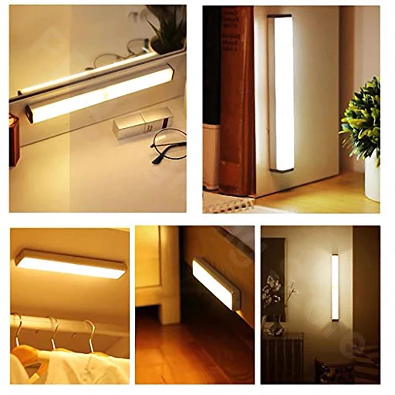 Motion Activated LED Bar USB Rechargeable Magnetic Night Light for Kitchen Cabinet Bedside Room Portable Sensor Lamp