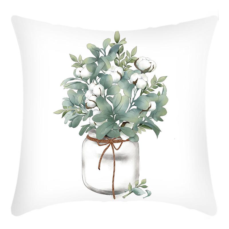 New Green Plant Letter Printing Green Plant Small White Flower Print Pillow Home Sofa Cushion Cover