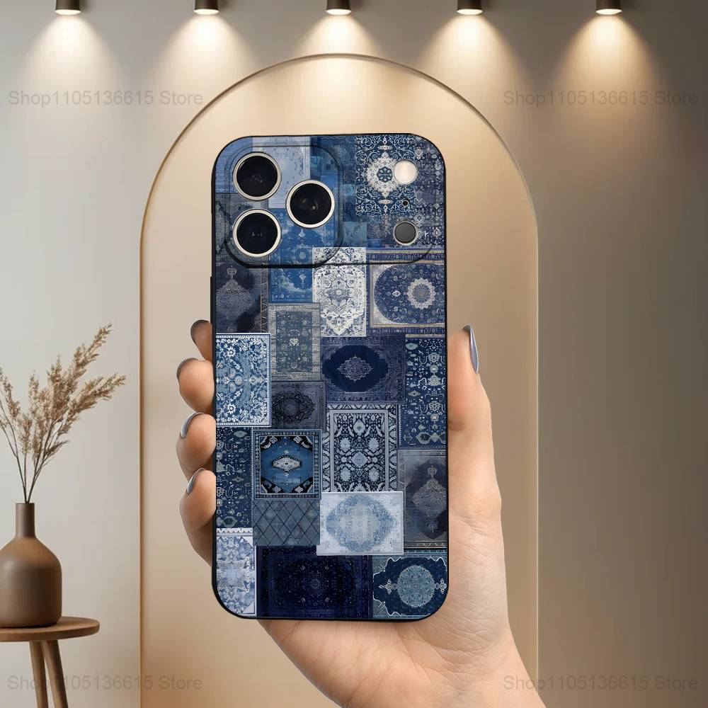 Persian Carpet Floral Pattern Case For iPhone 15,17,16,12,14,13,11,Plus,Pro Max,XS,X,Mini,8,7,XR,SE,Soft Silicone Black