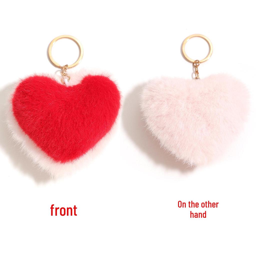 Duolingo Faux Rex Rabbit Fur Heart Keychain: Cute Pendant for Bags & Cars