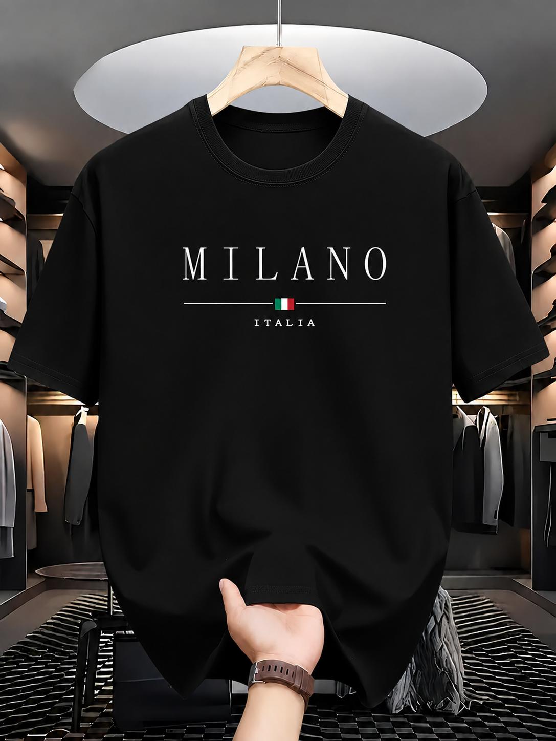 Summer Men s Casual Pattern MILANO LTALIA Printed Sports Comfortable Round Neck Men s Clothing Women s Short-sleeved T Shirt S разноцветный