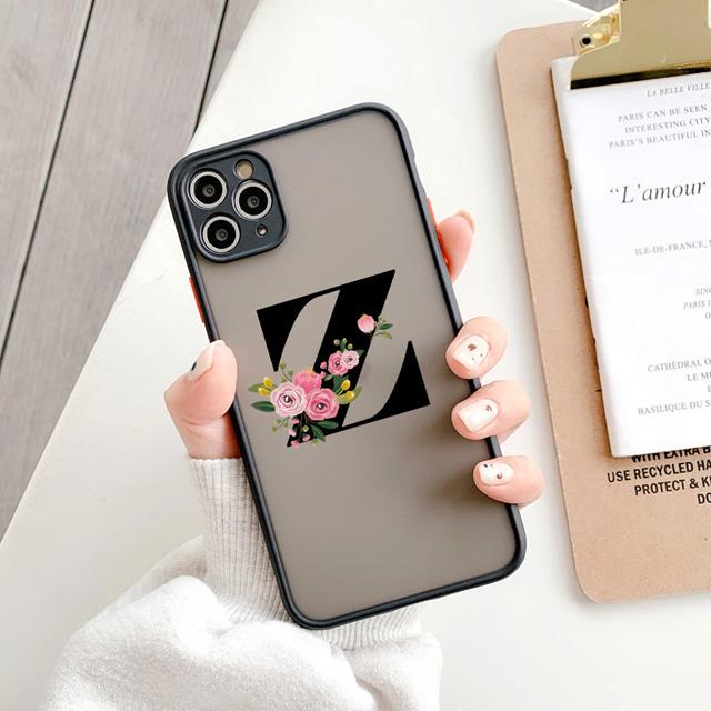 Black Letter Flower Matte Phone Case For iPhone 15 12 14 Pro Max Cases For iPhone 11 13 pro Back Cover fashion Shell Coque
