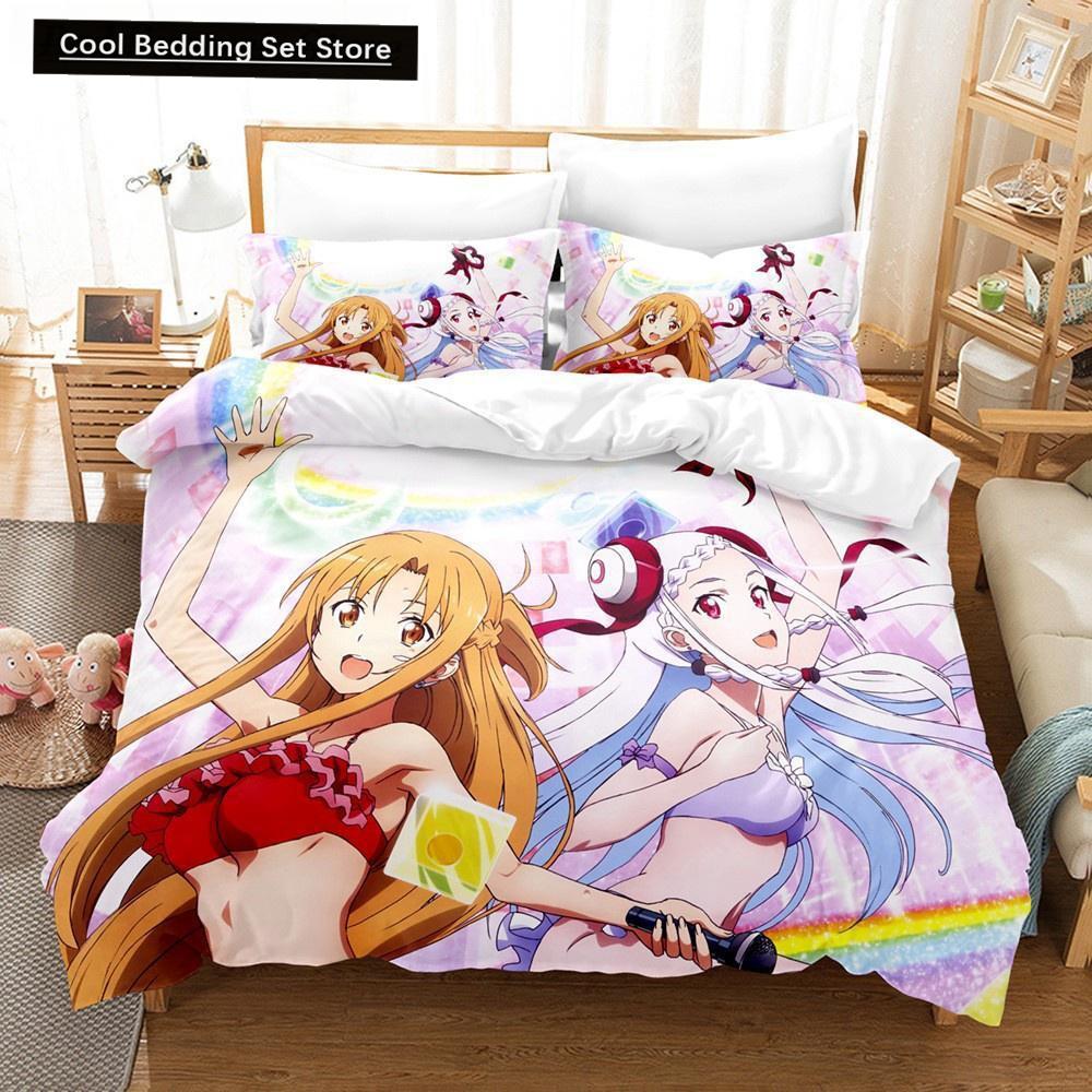 Sword Art Online Bedding Set 3D Anime Print Polyester Quilt Cover Pillowcases Queen King For Kids Gift Anime Duvet Cover Sets