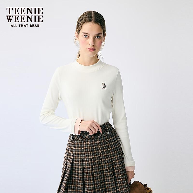Teenie Weenie Women's Ribbed Stand Collar Long Sleeve T-shirt