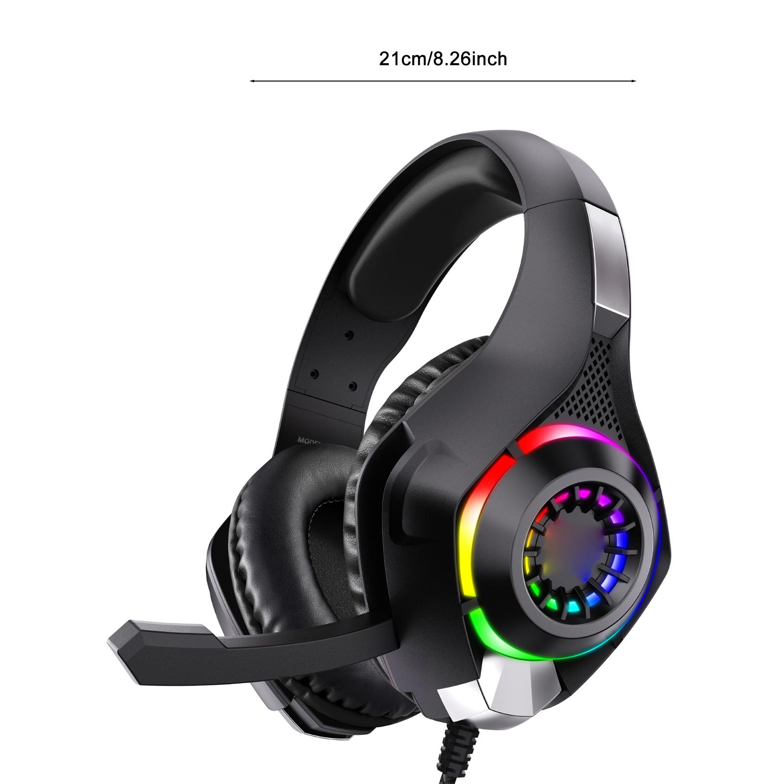 

Игровая гарнитура 3,5 мм, Накладная игровая гарнитура с микрофоном с шумоподавлением, Цветная светодиодная подсветка, чёрный