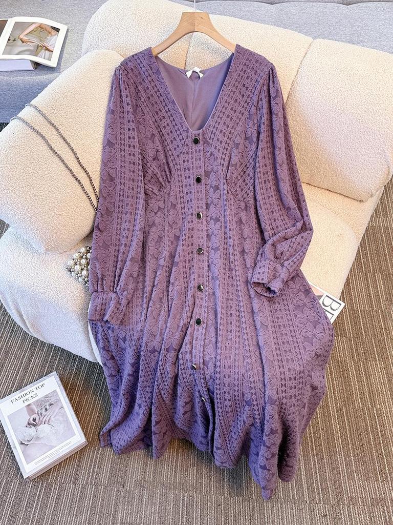 French Style Plus Size Women's Lace Dress: Spring/Autumn Slim Fit 130-300 Jin