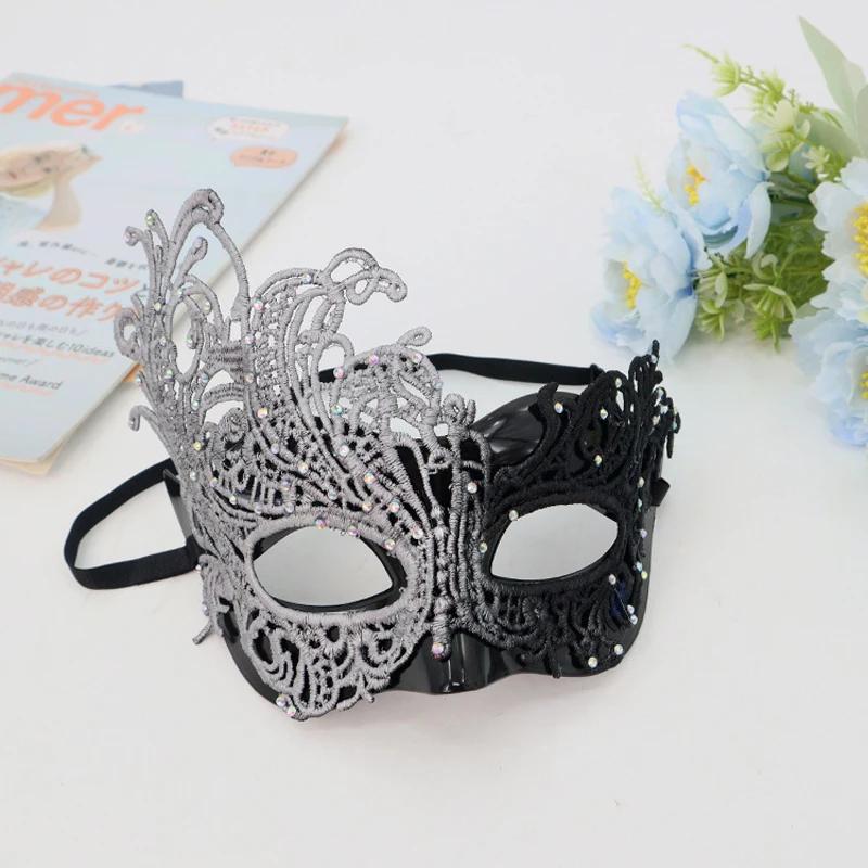 1pc Sexy Women Rhinestones Lace Masquerade Mask for Carnival Halloween Half Face Cosplay Masks Festive Party Supplies