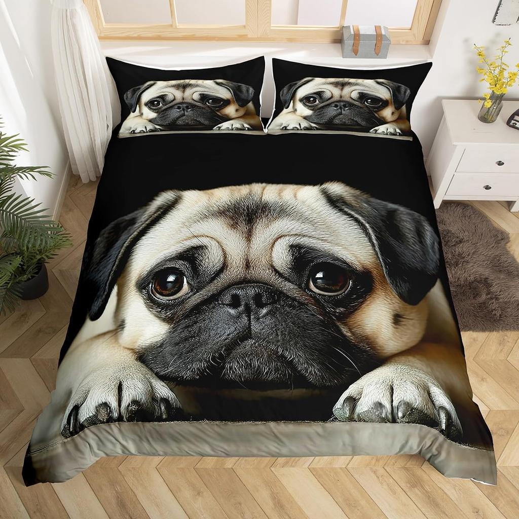 Pet Pug Duvet Cover Microfiber Puppy Dog Bedding Set Twin Full For Kids Boys Girls Room 2/3pcs Cute Animal Theme Comforter Cover