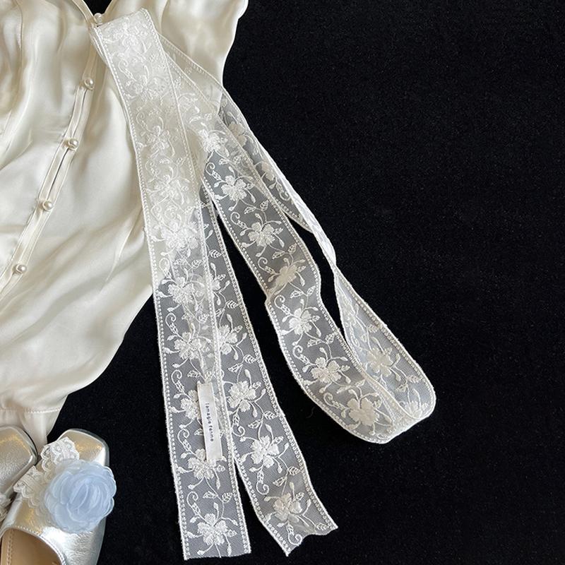 Sweet Flower Lace Neck Strap Dressing Decoration Korean Style Hair Band Neckerchief Transparent Long Ribbon Head Scarf