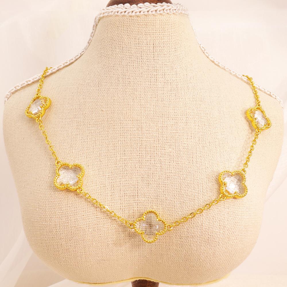 Fashion Lucky Clover Necklace Titanium Steel Necklace Sweater Chain Double-sided Necklace Accessories for Women