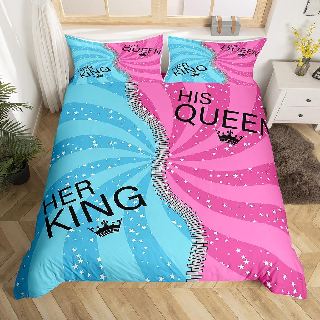 King and Queen Duvet Cover Set 2/3 Pcs Romantic Valentine's Day Bedding Set Microfiber Comforter Cover Wedding Anniversary Gifts