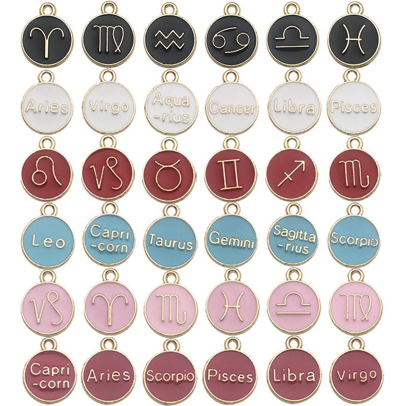 

DIY Retro Alloy Jewelry Twelve Constellation KC Gold Multi-Color English Alphabet Pendants