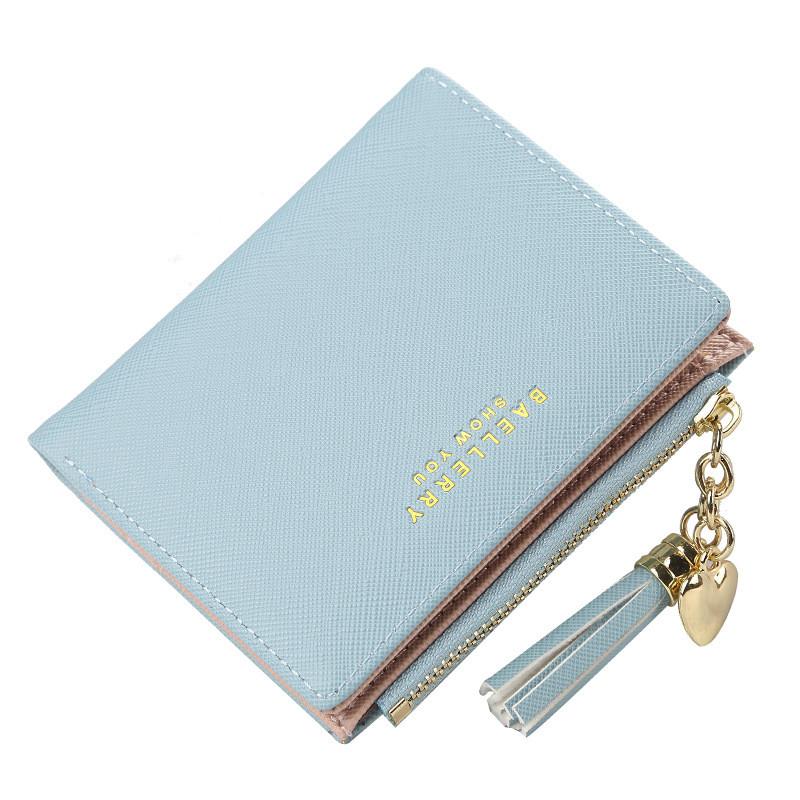Wallet For Women Short Cardholder Pu Leather With Tassel Decor And Letter Print Design