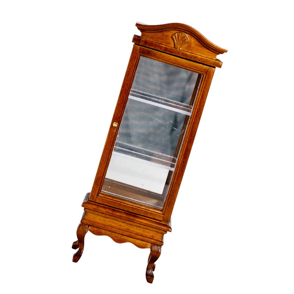 1/12 Scale Miniature Wood Display Cabinet For Dollhouse Accessories Handcrafts Realistic Wine Cabinet Model Furniture