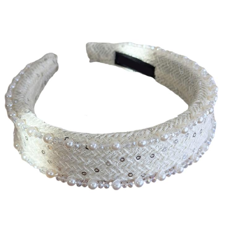 Luxury Floral Design Headbands For Women Fabric Hair Accessory With Bead Detailing Hairband Headwear For Special Event