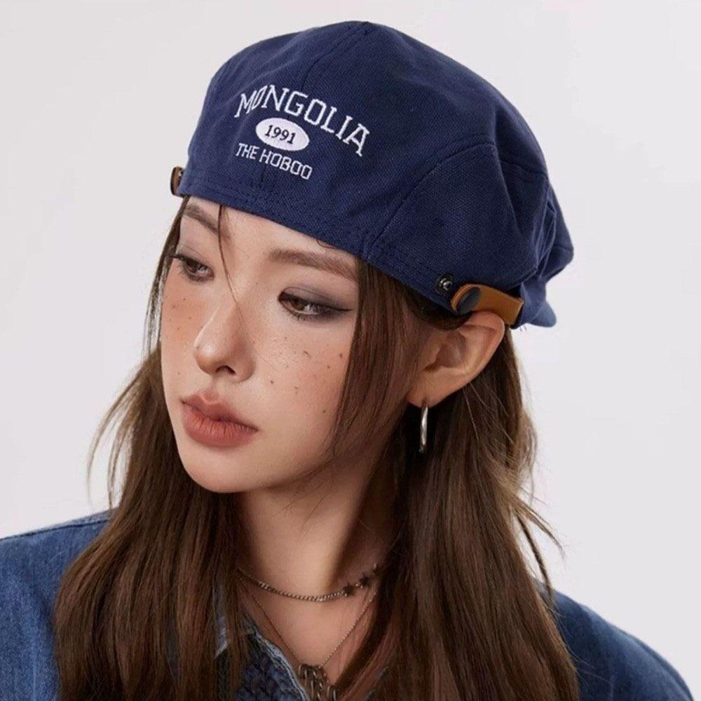 Adjustable Letter Embroidery Beret Flat Painter Cap Fashion Forward Hat  Spicy Girls