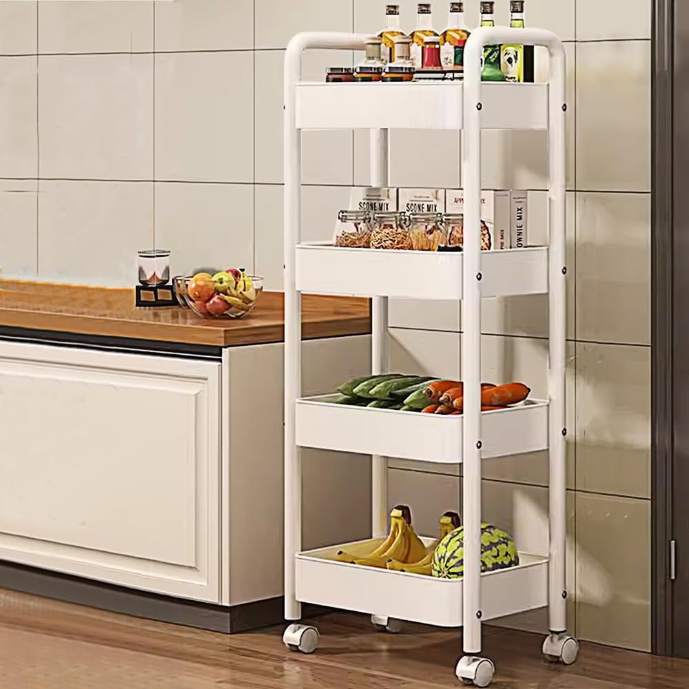 

Kitchen Kitchen Cart with Casters Slim Cart for Small Item Water Bottle Refrigerator or Bathroom Gap Slim Narrow Condiment 3 4 Rack, [All-Alloy