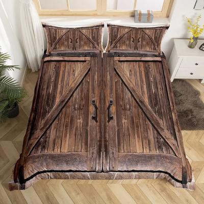 Rustic Woden Barn Soft Duvet Cover Set Wod Rustic Beding Set Ful King-Sized Dimensionsd Dimensions,Farm Farmhouse Warm Comforter Cover,Plank Wal