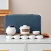 Portable Rough Pottery Travel Tea Set with Blue Leather Carry Bag