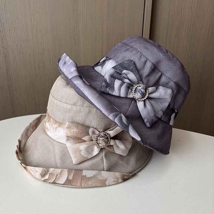 New sunscreen hat women's summer breathable sun hat middle-aged and elderly temperament printed sun hat organza bucket hat