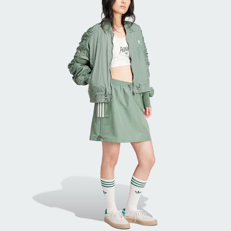 adidas Üç Şeritli Hafif Bomber Ceket, Bol Kısa Stil Kadın Ceketleri, İz-Yeşil IY3421