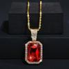 Fashion Red Rhinestone Pendant Necklace For Men with Zircon Cuban Chain Iced Out Bling Hiphop Necklaces Rock Biker  Gifts