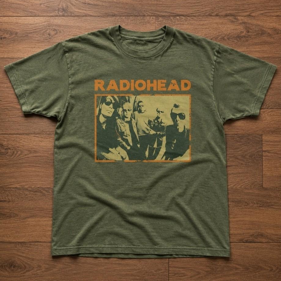 Radiohead Band Vintage Grunge Alternative Rock Unisex Olive Green S-5XL Unisex T-Shirt L