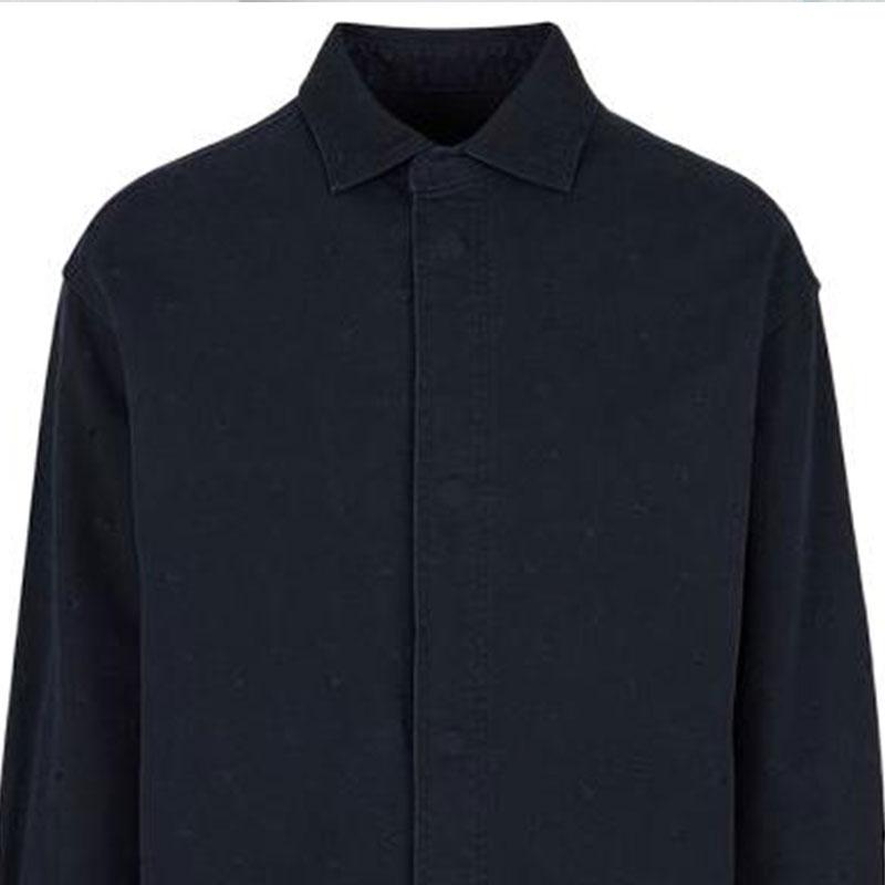 Emporio Armani Solid Color Lapel Single-Breasted Long Sleeve Shirt Men Shirts Navy-Blue 6L1CE1-1NKXZ1-0988
